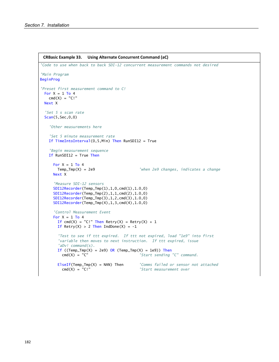 Table 26. sdi12recorder() commands | Campbell Scientific CR800 and CR850 Measurement and Control Systems User Manual | Page 182 / 566