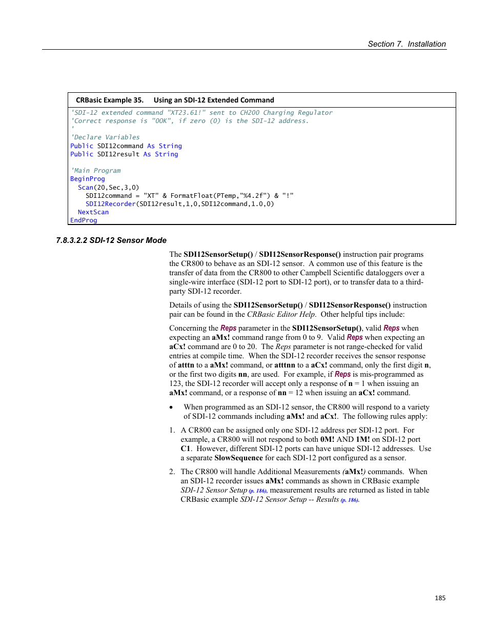 2 sdi-12 sensor mode | Campbell Scientific CR800 and CR850 Measurement and Control Systems User Manual | Page 185 / 566