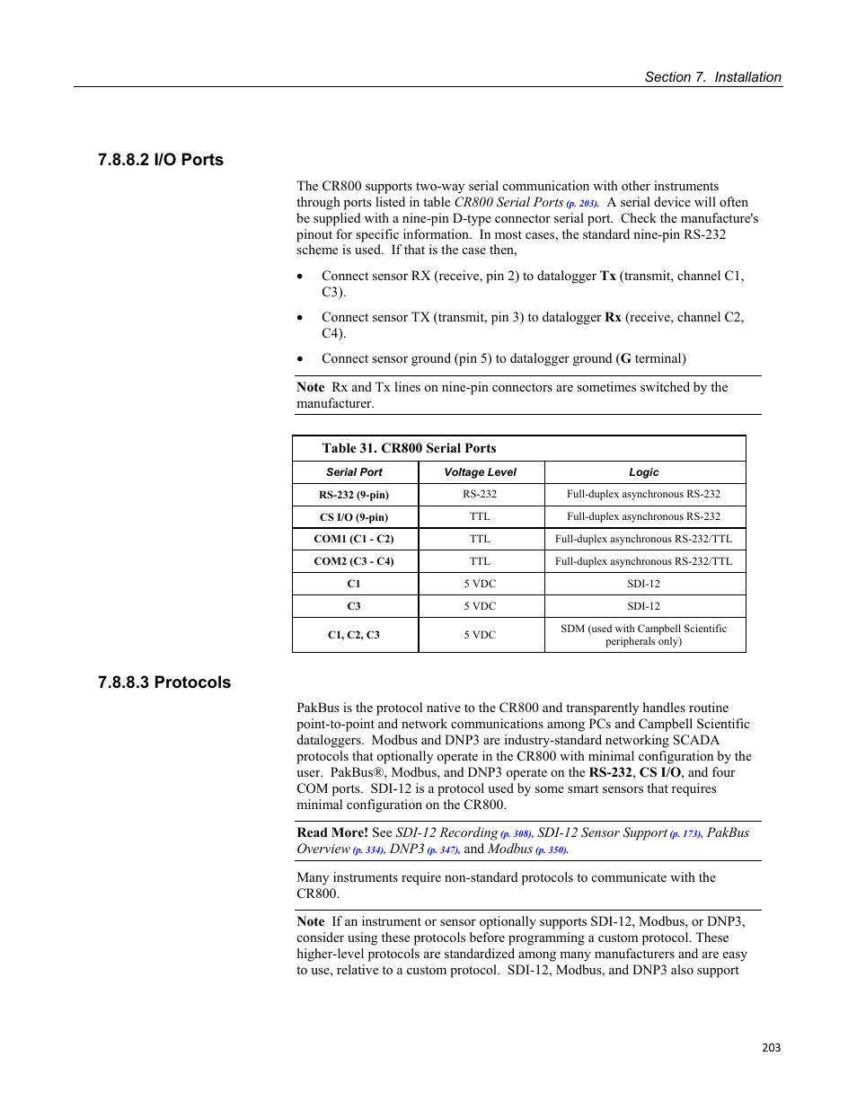 2 i/o ports, 3 protocols | Campbell Scientific CR800 and CR850 Measurement and Control Systems User Manual | Page 203 / 566