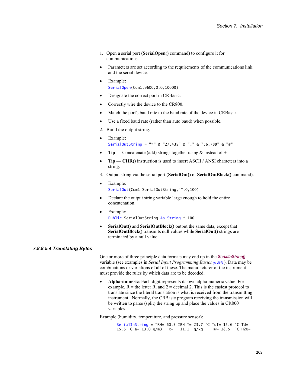 4 translating bytes | Campbell Scientific CR800 and CR850 Measurement and Control Systems User Manual | Page 209 / 566