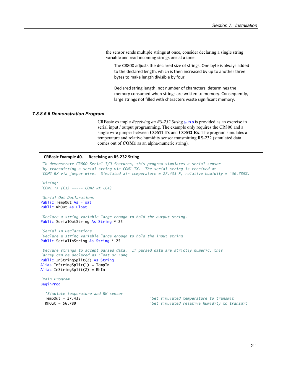 6 demonstration program | Campbell Scientific CR800 and CR850 Measurement and Control Systems User Manual | Page 211 / 566