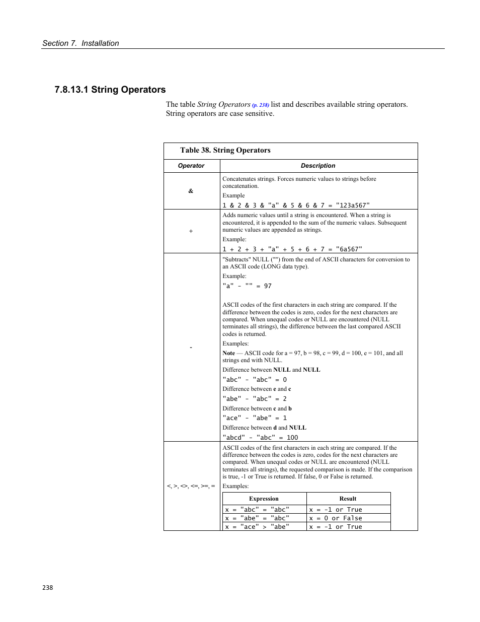 1 string operators, Table 33. measuring voltse() at 1 hz | Campbell Scientific CR800 and CR850 Measurement and Control Systems User Manual | Page 238 / 566