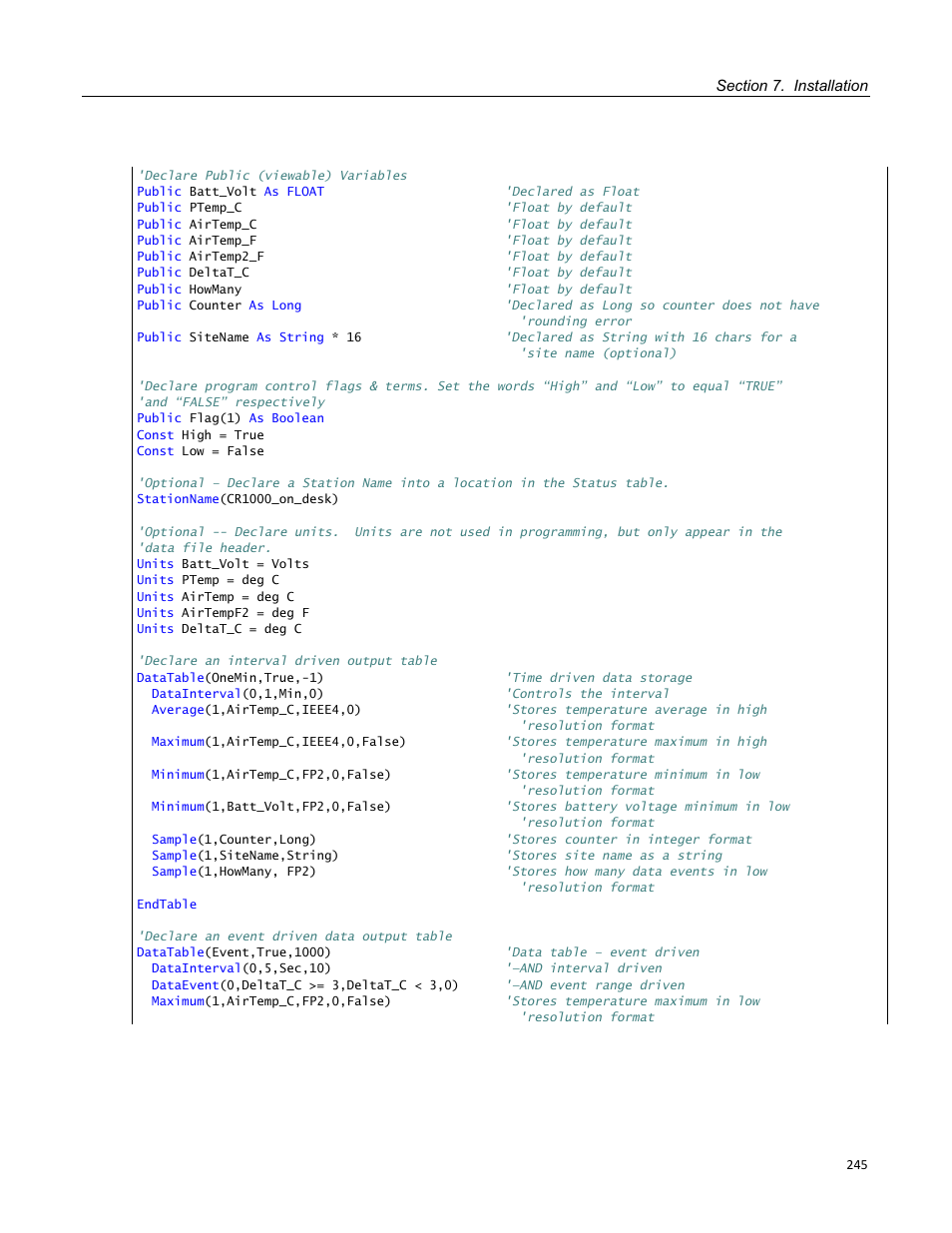 Table 41. extracting string characters, Table 42. use of ascii / ansii codes examples | Campbell Scientific CR800 and CR850 Measurement and Control Systems User Manual | Page 245 / 566