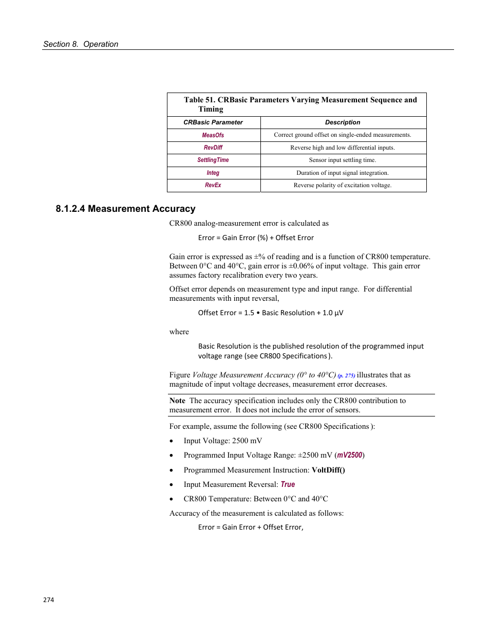 4 measurement accuracy | Campbell Scientific CR800 and CR850 Measurement and Control Systems User Manual | Page 274 / 566
