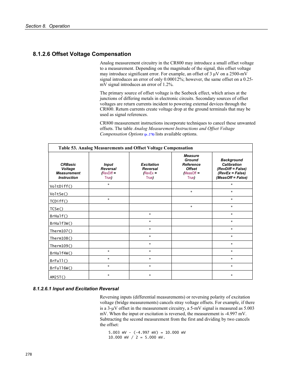 6 offset voltage compensation, 1 input and excitation reversal | Campbell Scientific CR800 and CR850 Measurement and Control Systems User Manual | Page 278 / 566