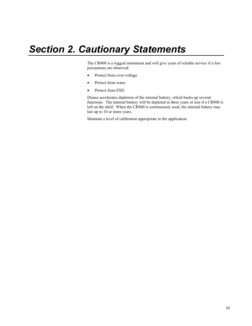Section 2. cautionary statements | Campbell Scientific CR800 and CR850 Measurement and Control Systems User Manual | Page 29 / 566