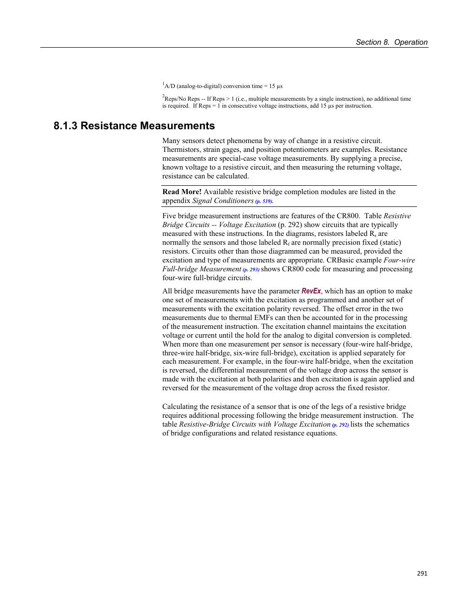 3 resistance measurements, Crbasic example 63. measuring settling time | Campbell Scientific CR800 and CR850 Measurement and Control Systems User Manual | Page 291 / 566