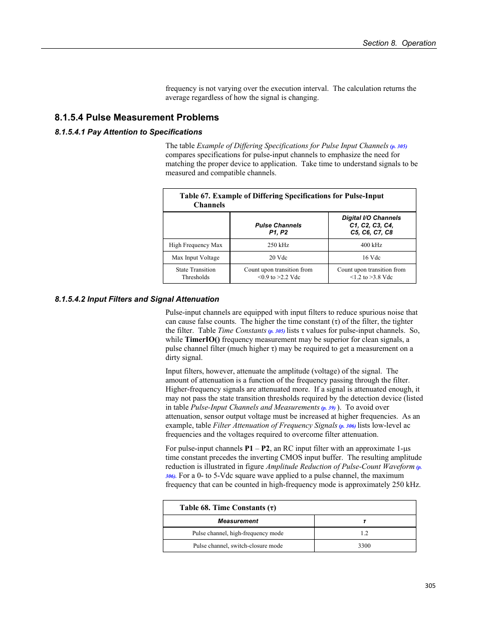 4 pulse measurement problems, 1 pay attention to specifications, 2 input filters and signal attenuation | Figure 92: pulse-sensor output signal types, Figure 93: switch-closure pulse sensor | Campbell Scientific CR800 and CR850 Measurement and Control Systems User Manual | Page 305 / 566