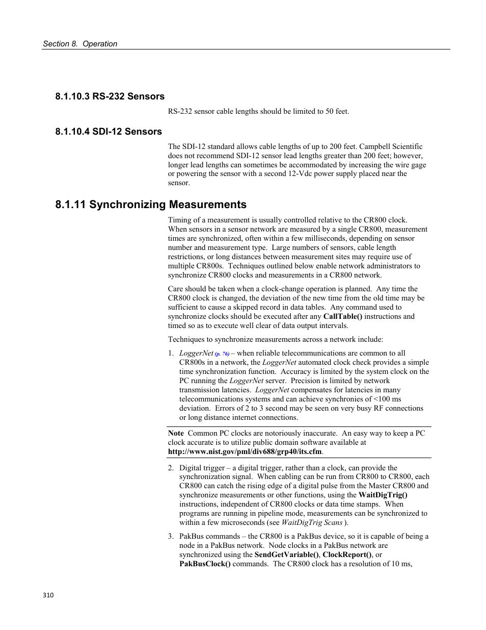 3 rs-232 sensors, 4 sdi-12 sensors, 11 synchronizing measurements | Campbell Scientific CR800 and CR850 Measurement and Control Systems User Manual | Page 310 / 566