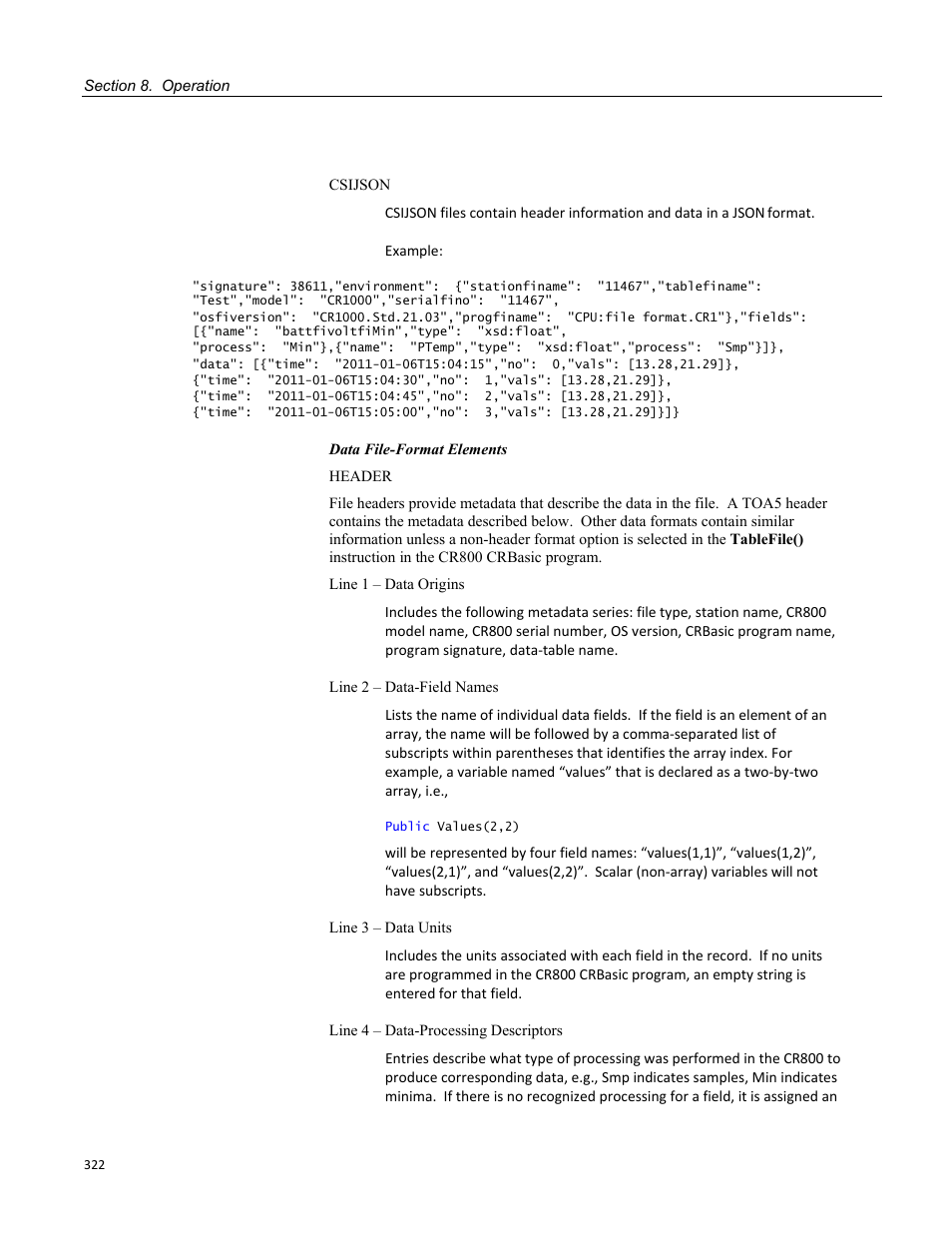 Campbell Scientific CR800 and CR850 Measurement and Control Systems User Manual | Page 322 / 566