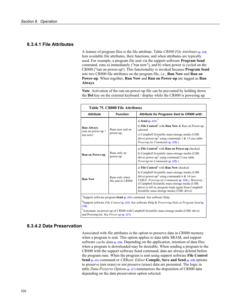 1 file attributes, 2 data preservation | Campbell Scientific CR800 and CR850 Measurement and Control Systems User Manual | Page 326 / 566