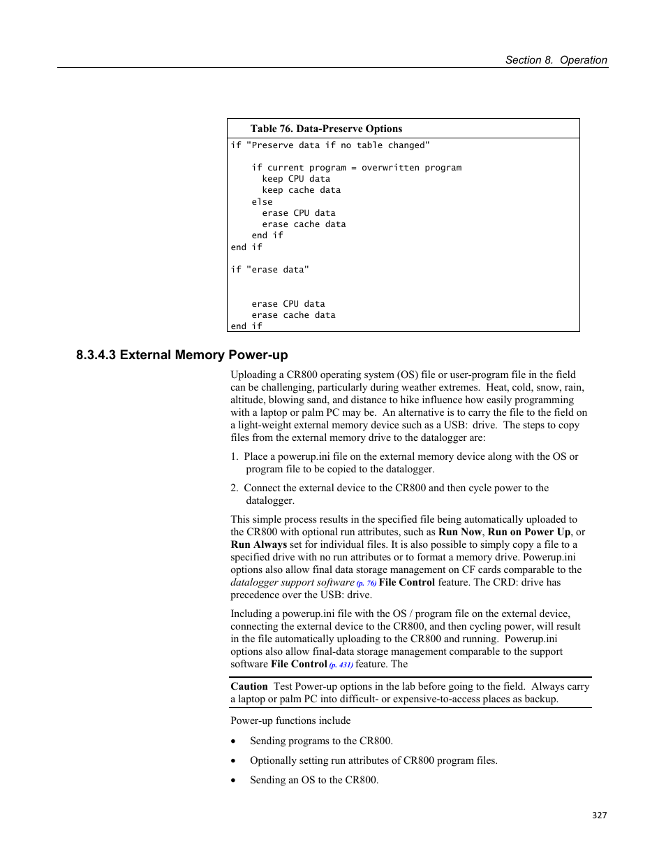 3 external memory power-up | Campbell Scientific CR800 and CR850 Measurement and Control Systems User Manual | Page 327 / 566