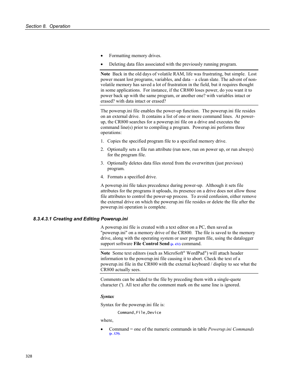 1 creating and editing powerup.ini | Campbell Scientific CR800 and CR850 Measurement and Control Systems User Manual | Page 328 / 566