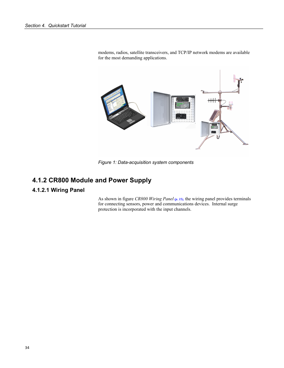 2 cr800 module and power supply, 1 wiring panel, Figure 1: data-acquisition system components | Campbell Scientific CR800 and CR850 Measurement and Control Systems User Manual | Page 34 / 566