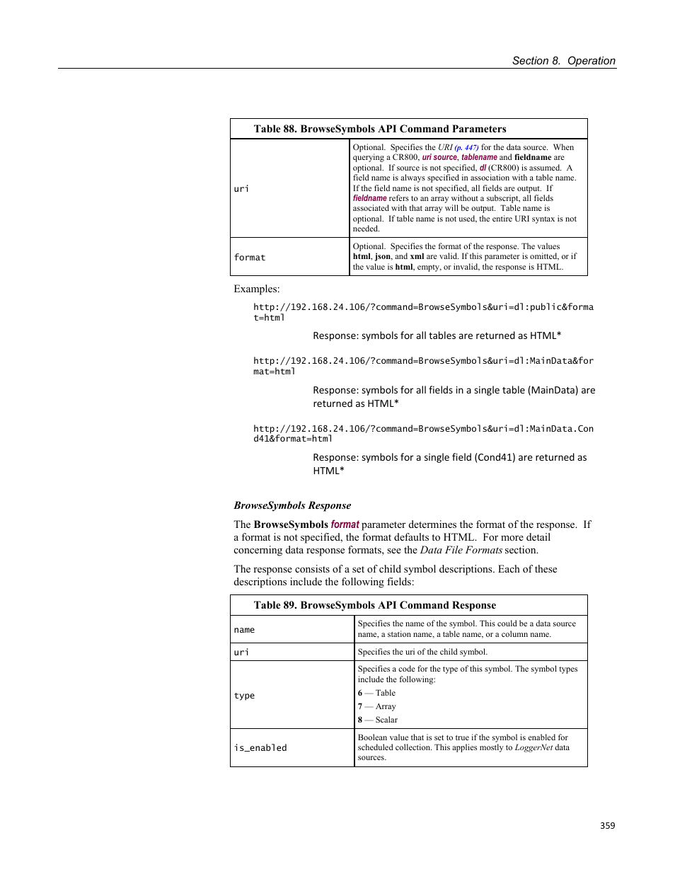 Campbell Scientific CR800 and CR850 Measurement and Control Systems User Manual | Page 359 / 566