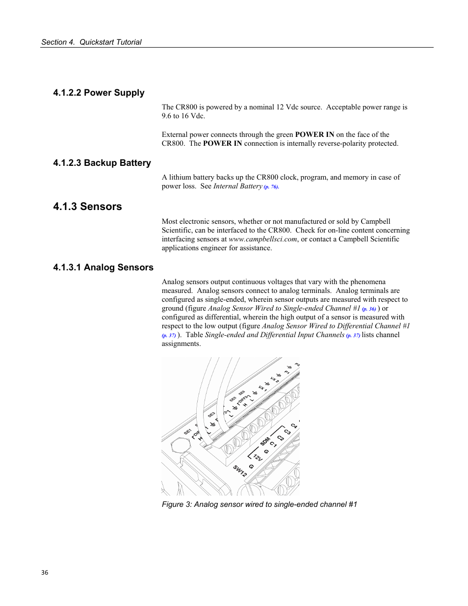 2 power supply, 3 backup battery, 3 sensors | 1 analog sensors | Campbell Scientific CR800 and CR850 Measurement and Control Systems User Manual | Page 36 / 566