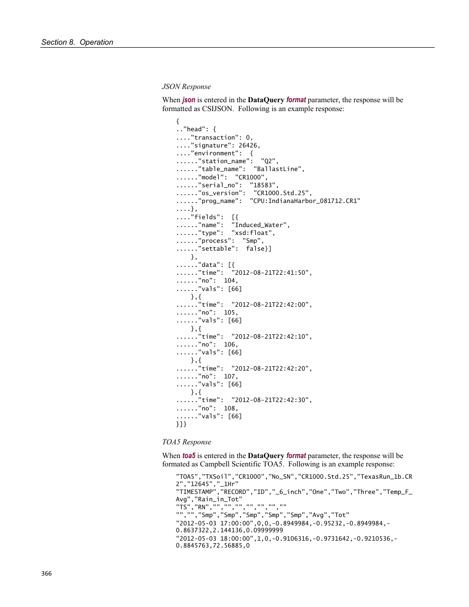 Table 87. api commands, parameters, and arguments | Campbell Scientific CR800 and CR850 Measurement and Control Systems User Manual | Page 366 / 566