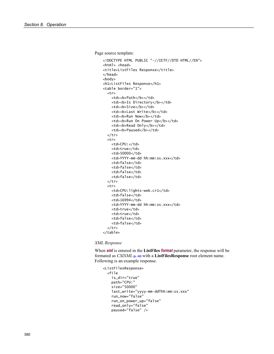 Table 94. clockset api command response | Campbell Scientific CR800 and CR850 Measurement and Control Systems User Manual | Page 380 / 566