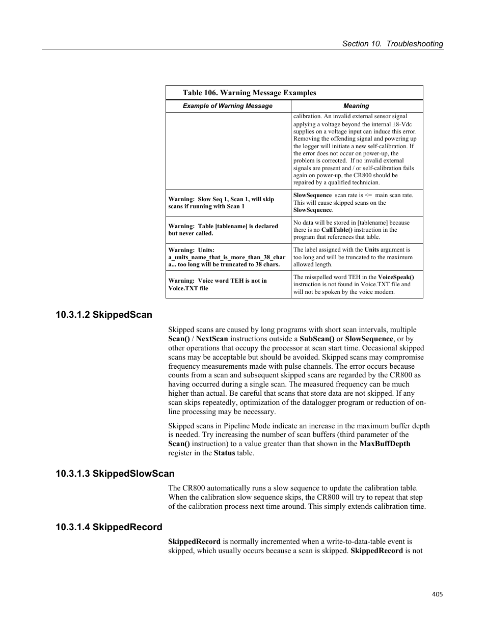 2 skippedscan, 3 skippedslowscan, 4 skippedrecord | Campbell Scientific CR800 and CR850 Measurement and Control Systems User Manual | Page 405 / 566