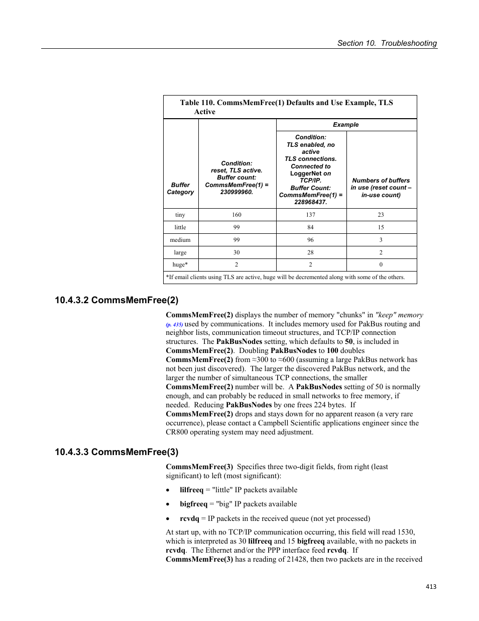 2 commsmemfree(2), 3 commsmemfree(3) | Campbell Scientific CR800 and CR850 Measurement and Control Systems User Manual | Page 413 / 566