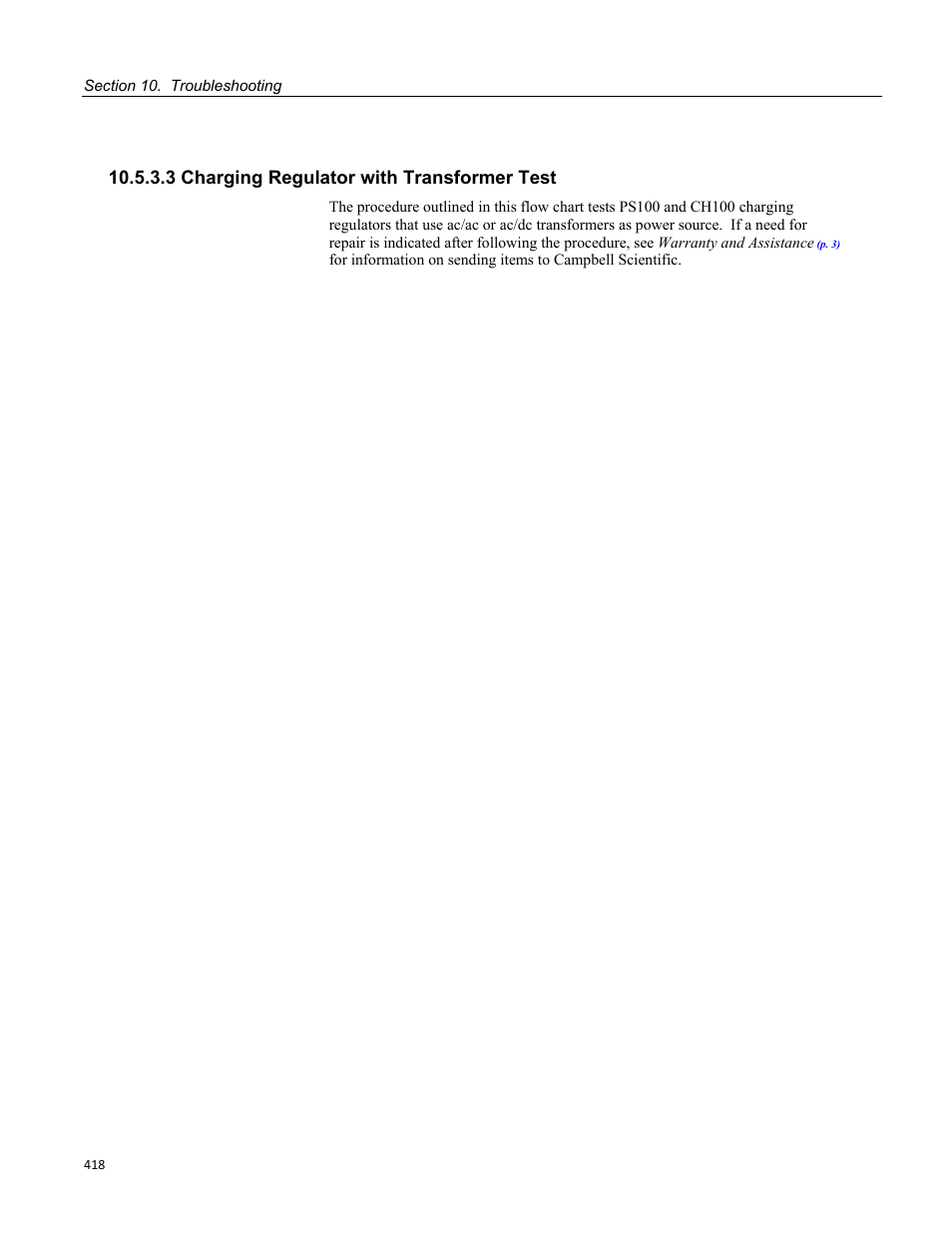 3 charging regulator with transformer test | Campbell Scientific CR800 and CR850 Measurement and Control Systems User Manual | Page 418 / 566