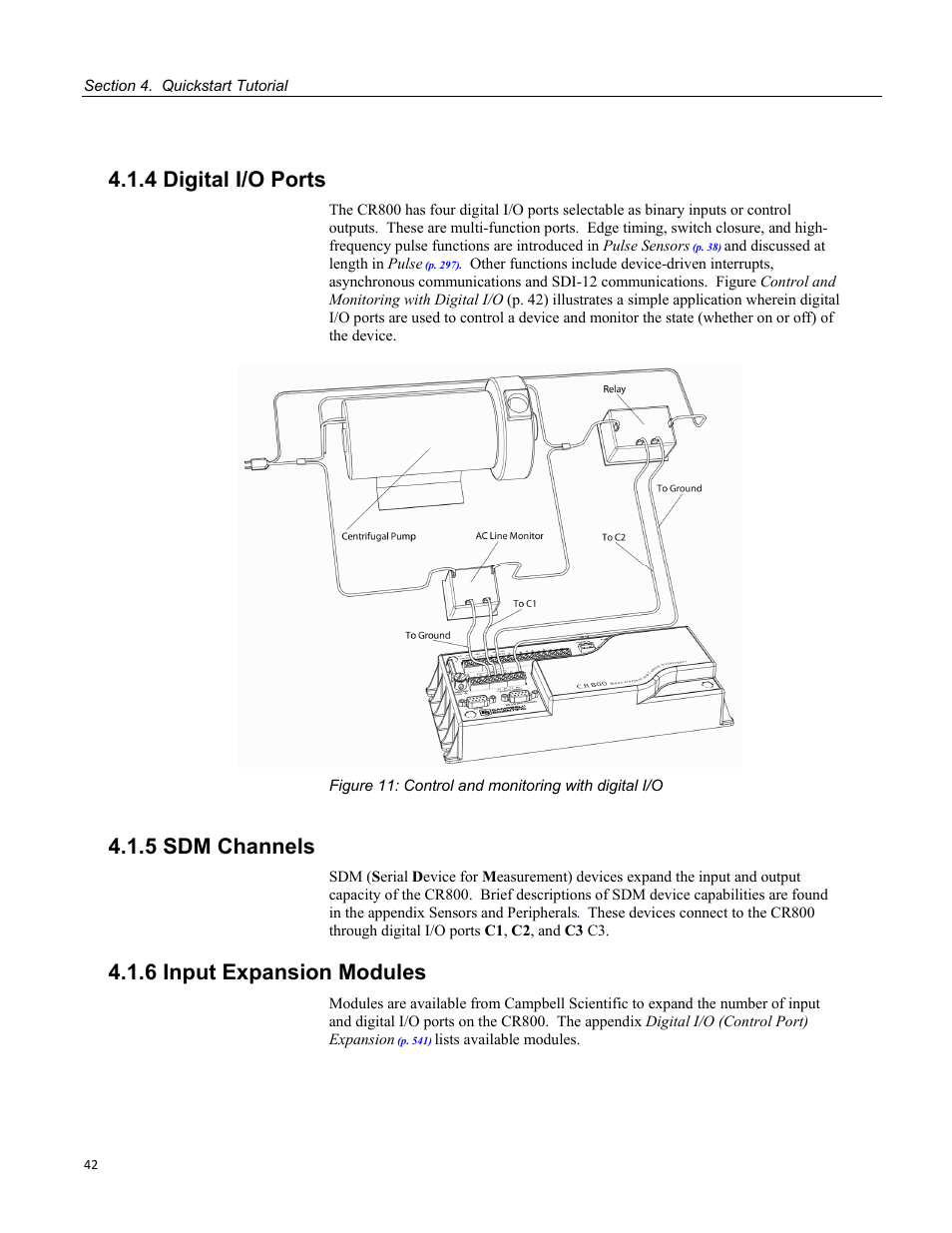 4 digital i/o ports, 5 sdm channels, 6 input expansion modules | Figure 11: control and monitoring with digital i/o | Campbell Scientific CR800 and CR850 Measurement and Control Systems User Manual | Page 42 / 566