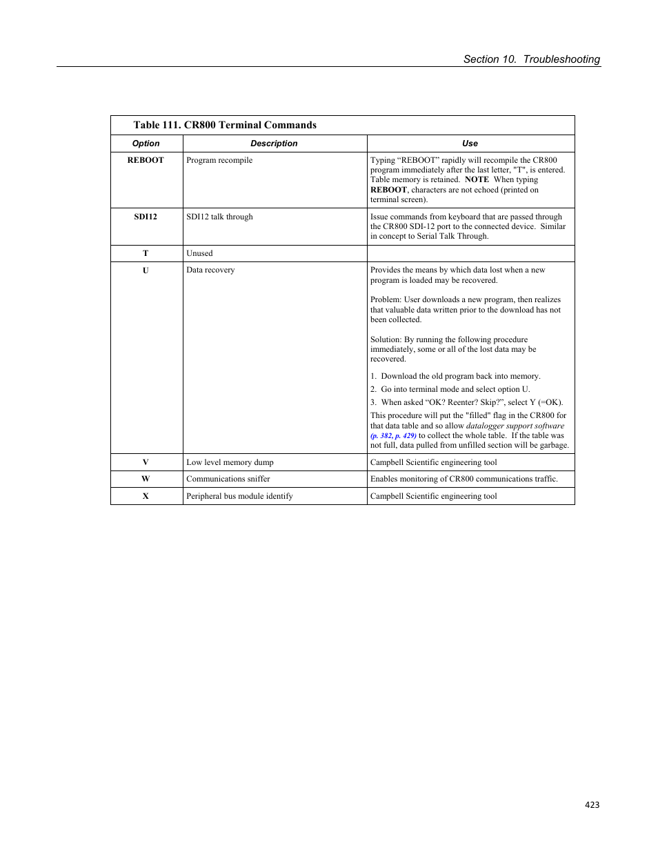 Campbell Scientific CR800 and CR850 Measurement and Control Systems User Manual | Page 423 / 566