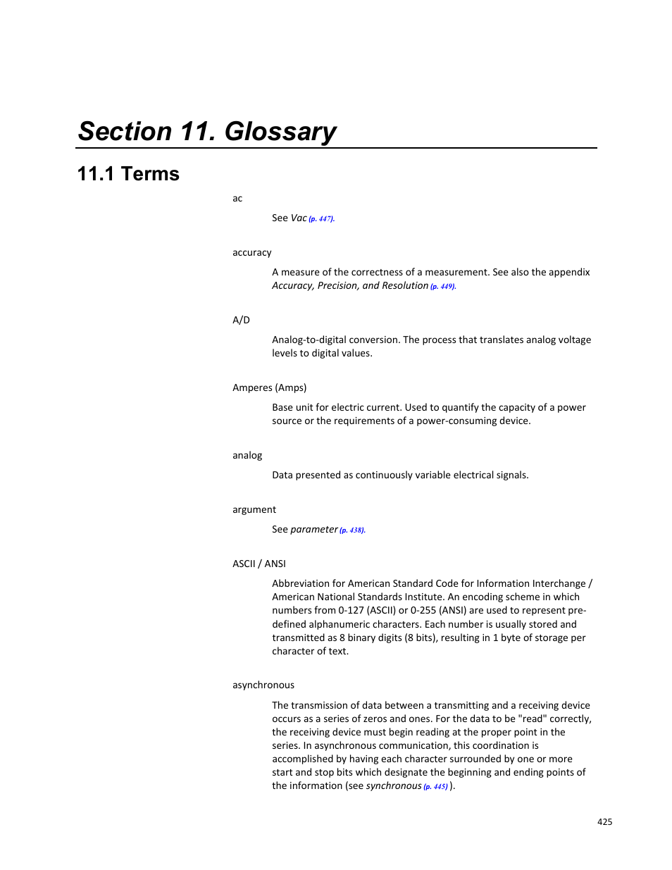 Section 11. glossary, 1 terms, Not active | Campbell Scientific CR800 and CR850 Measurement and Control Systems User Manual | Page 425 / 566