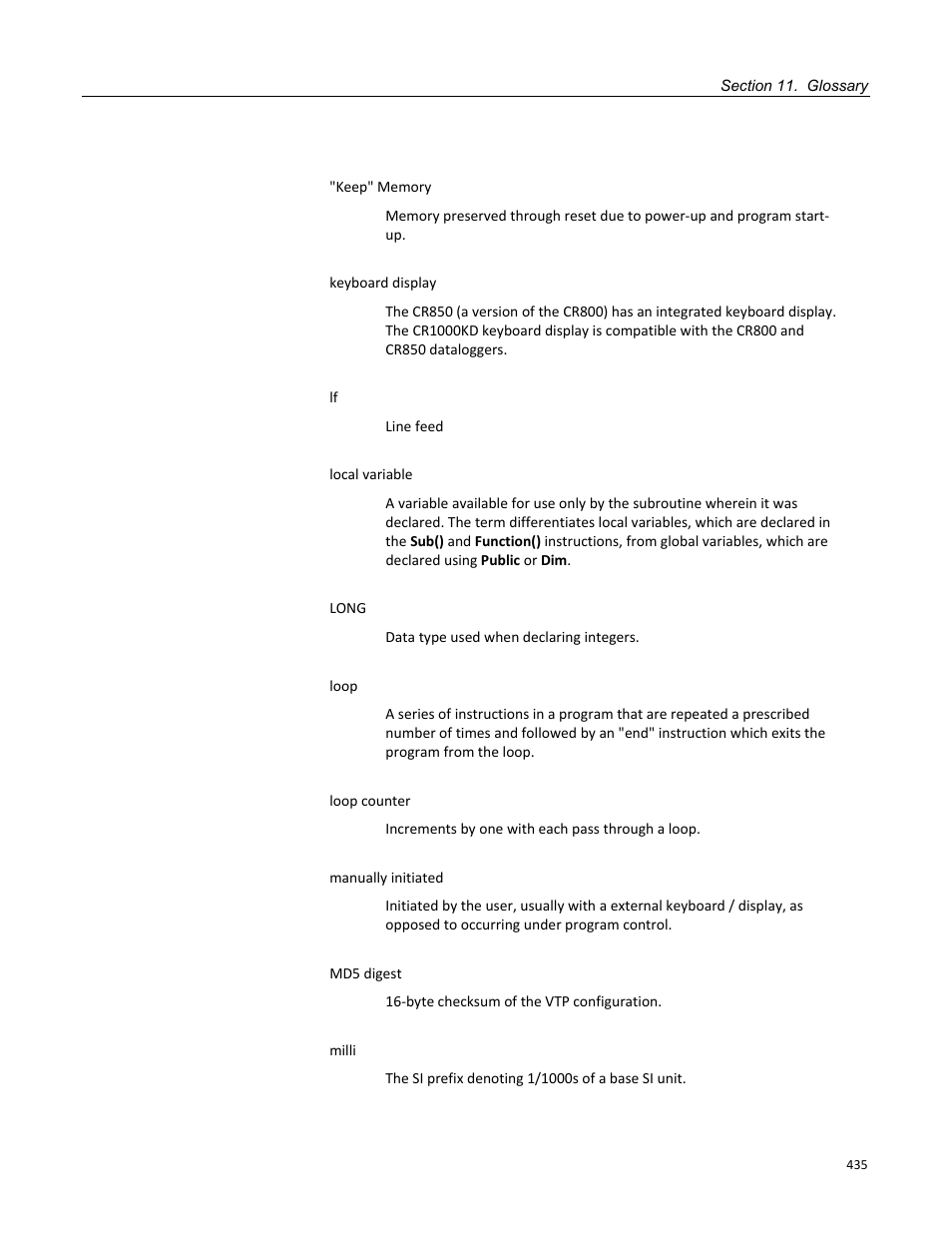 Table 111. cr800 terminal commands | Campbell Scientific CR800 and CR850 Measurement and Control Systems User Manual | Page 435 / 566