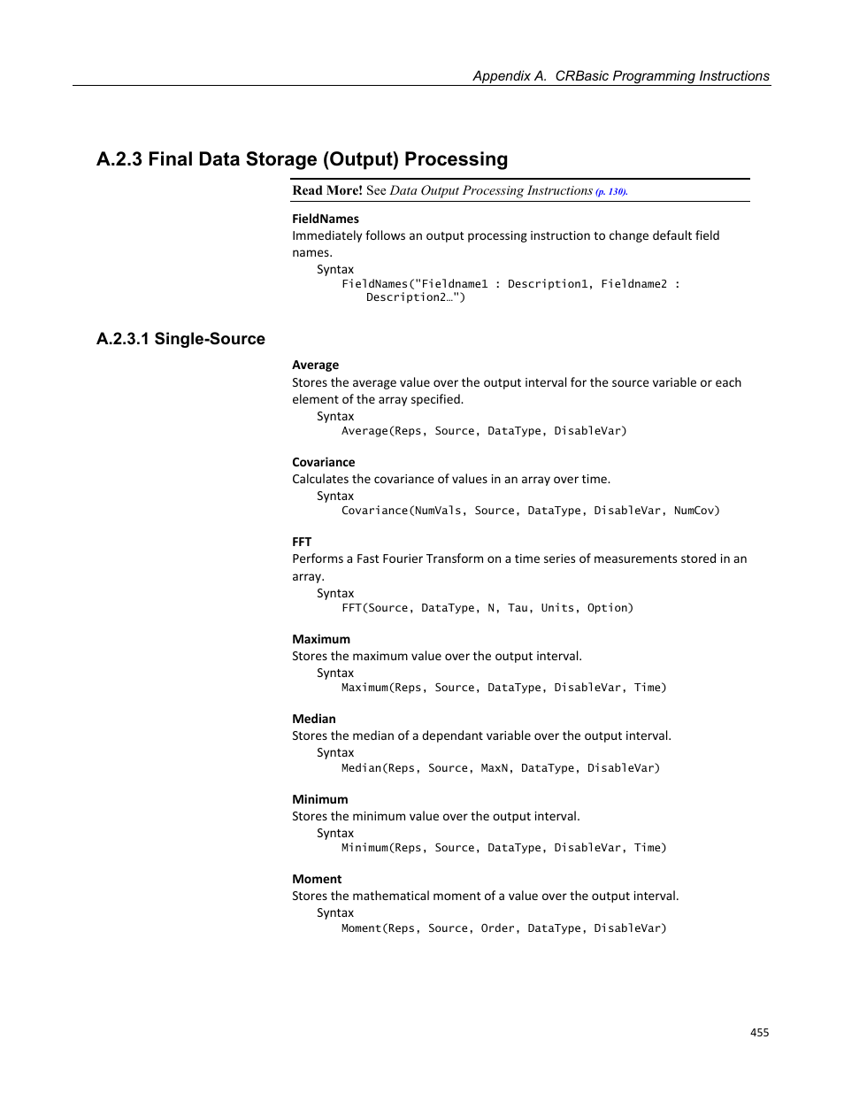 A.2.3 final data storage (output) processing, A.2.3.1 single-source | Campbell Scientific CR800 and CR850 Measurement and Control Systems User Manual | Page 455 / 566