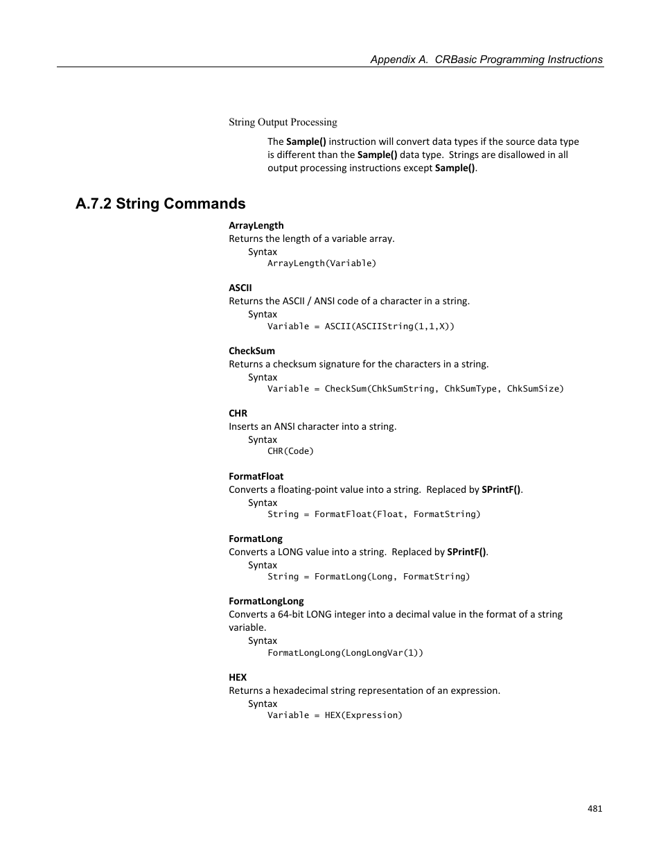 A.7.2 string commands | Campbell Scientific CR800 and CR850 Measurement and Control Systems User Manual | Page 481 / 566