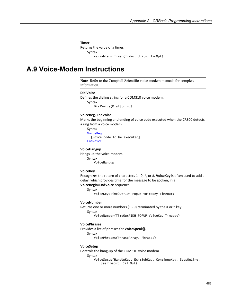 A.9 voice-modem instructions | Campbell Scientific CR800 and CR850 Measurement and Control Systems User Manual | Page 485 / 566