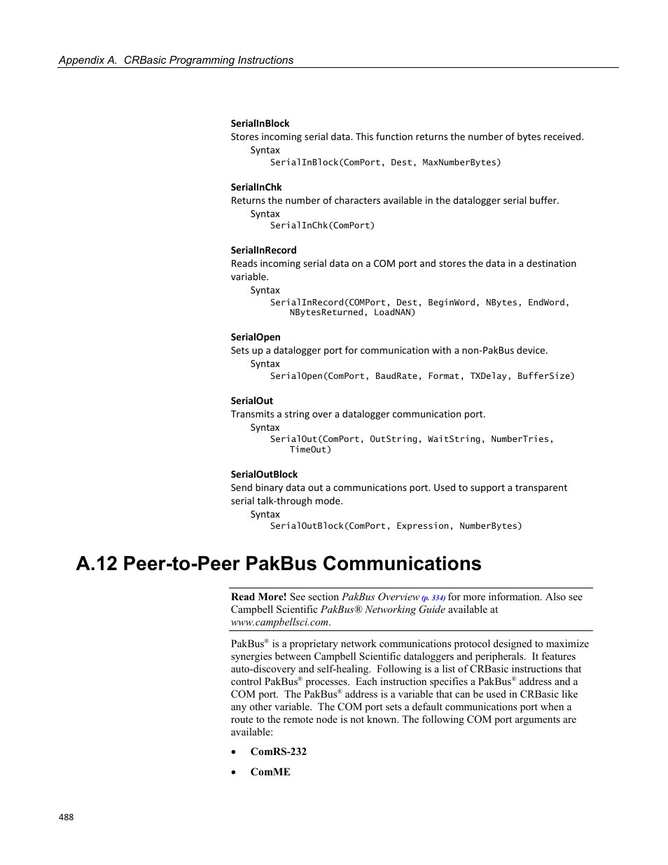 A.12 peer-to-peer pakbus communications | Campbell Scientific CR800 and CR850 Measurement and Control Systems User Manual | Page 488 / 566