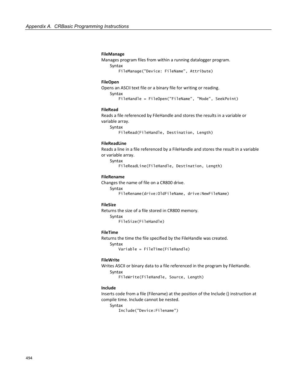 Table 112. arithmetic operators | Campbell Scientific CR800 and CR850 Measurement and Control Systems User Manual | Page 494 / 566