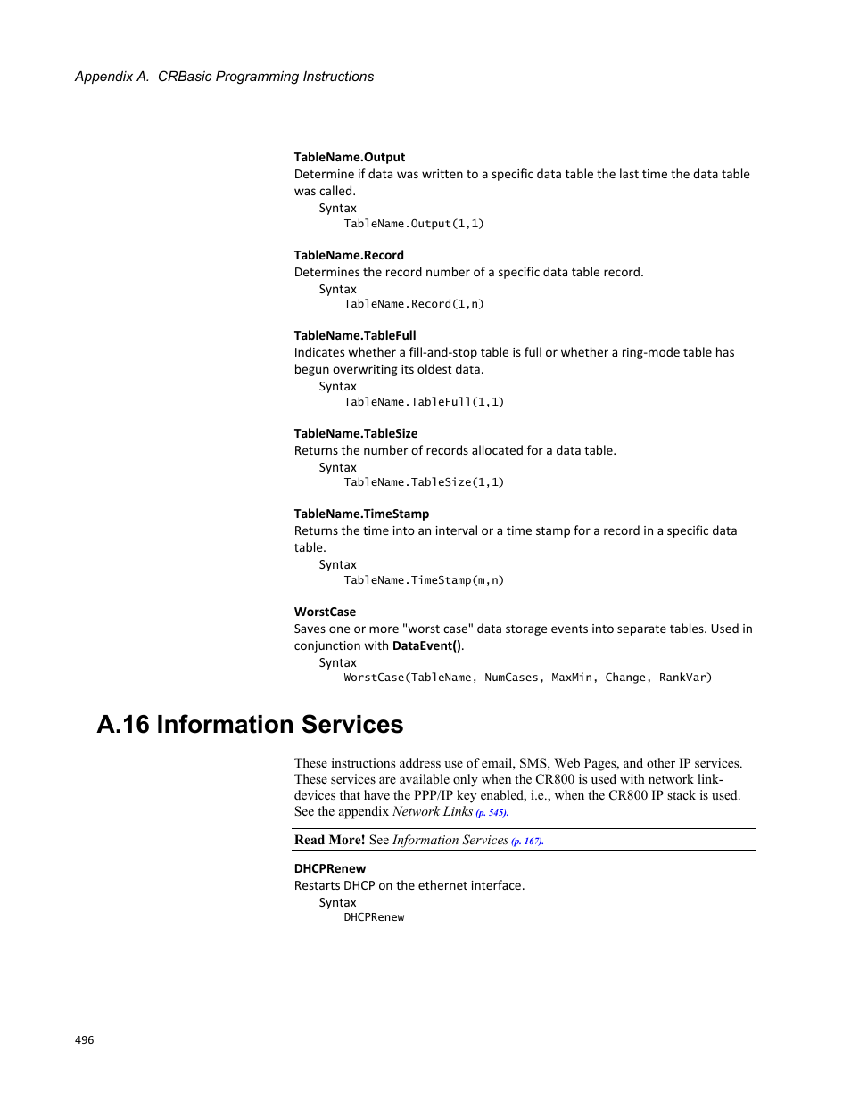 A.16 information services, Crbasic example 69. using bit-shift operators | Campbell Scientific CR800 and CR850 Measurement and Control Systems User Manual | Page 496 / 566