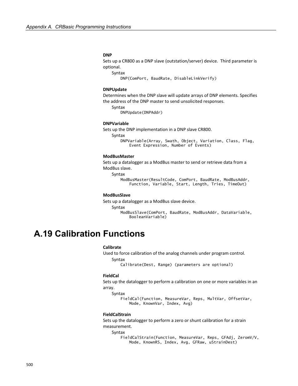 A.19 calibration functions | Campbell Scientific CR800 and CR850 Measurement and Control Systems User Manual | Page 500 / 566