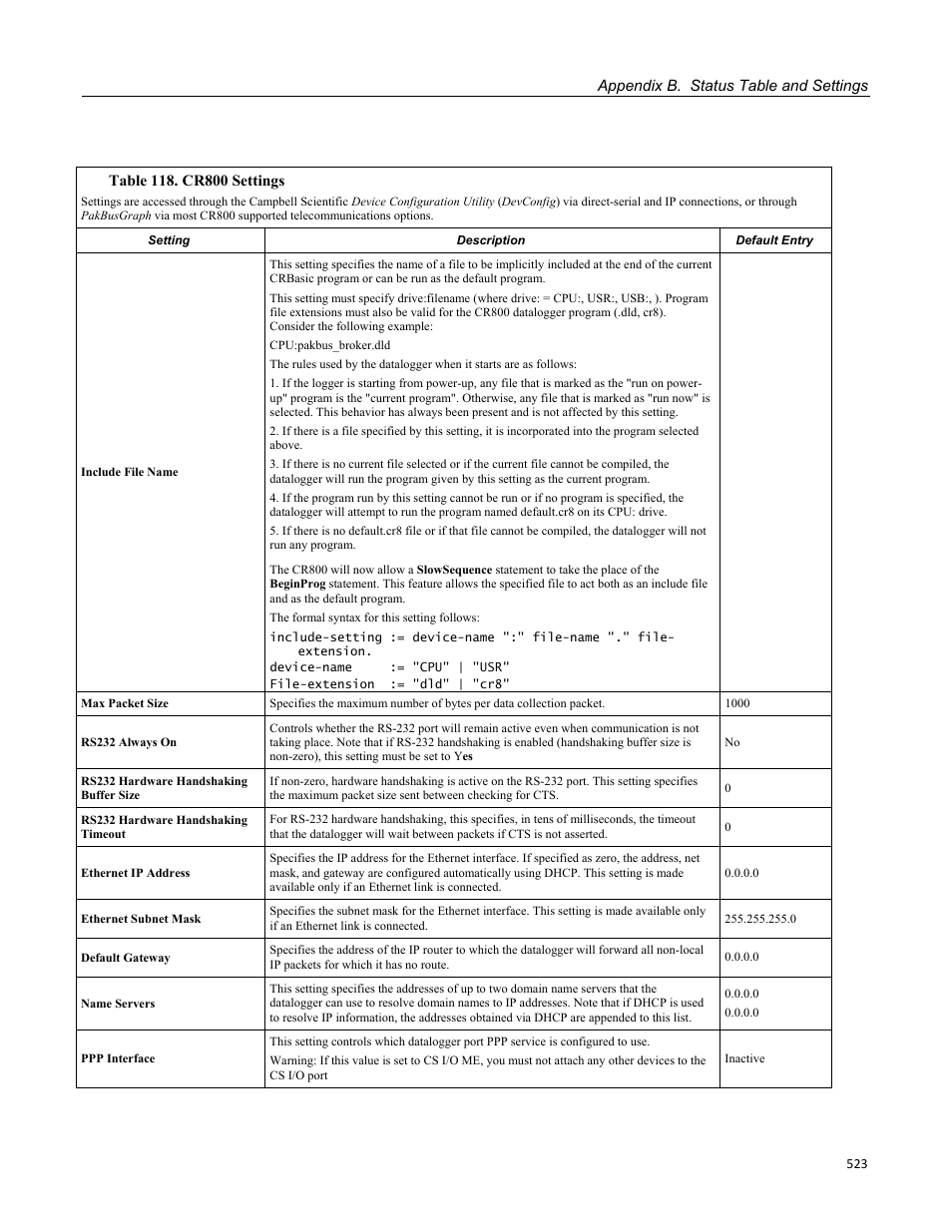 Campbell Scientific CR800 and CR850 Measurement and Control Systems User Manual | Page 523 / 566