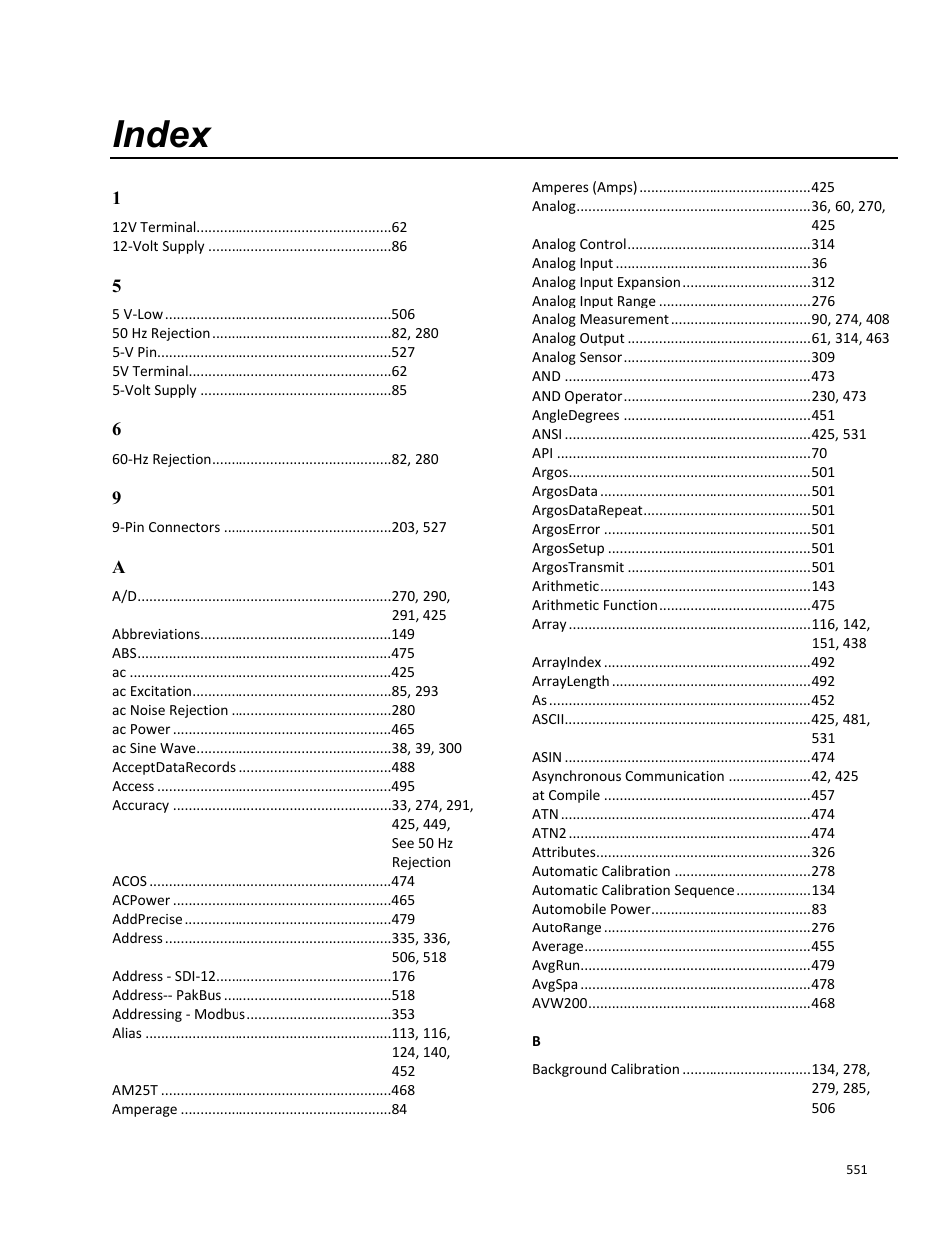 Index | Campbell Scientific CR800 and CR850 Measurement and Control Systems User Manual | Page 551 / 566