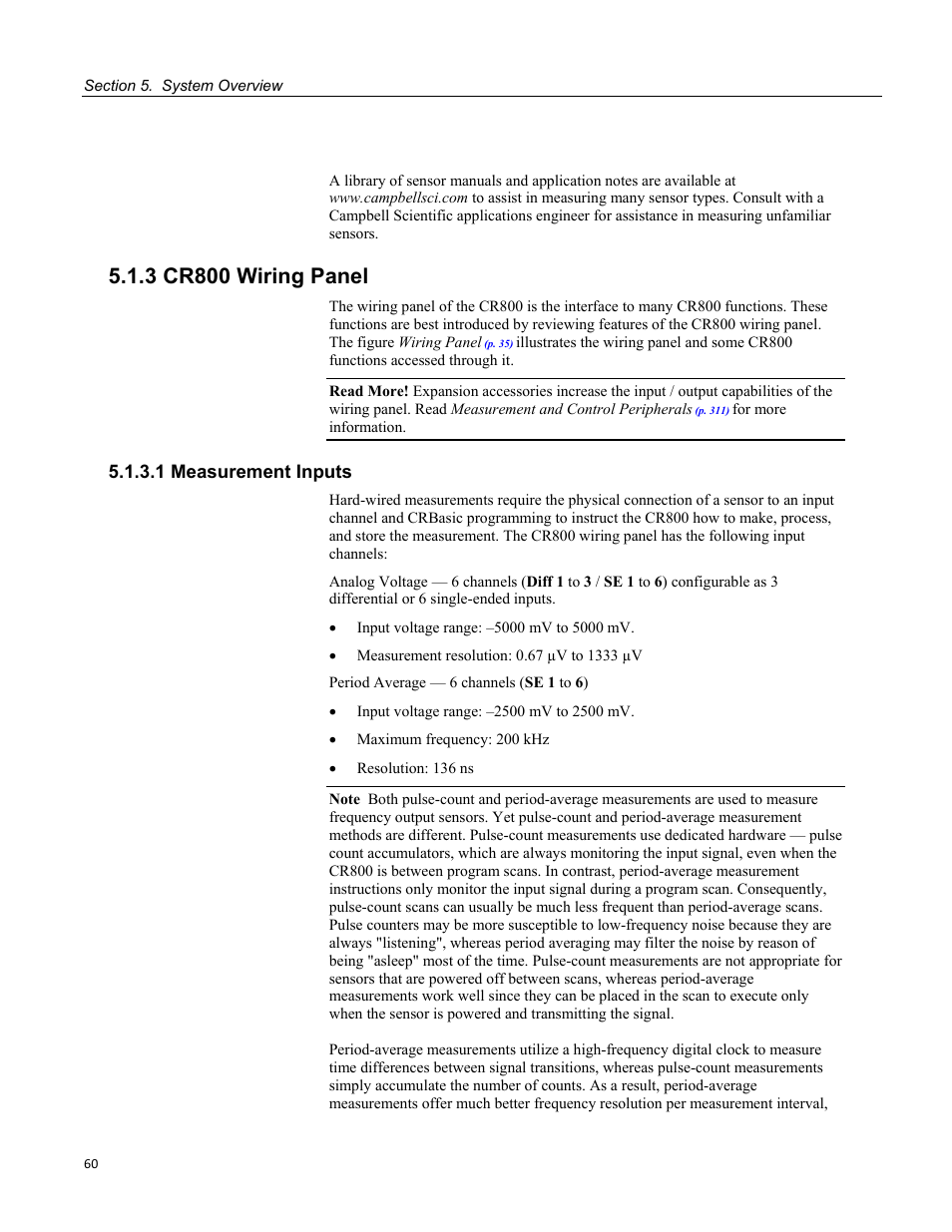 3 cr800 wiring panel, 1 measurement inputs | Campbell Scientific CR800 and CR850 Measurement and Control Systems User Manual | Page 60 / 566