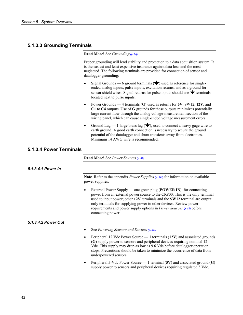 3 grounding terminals, 4 power terminals, 1 power in | 2 power out | Campbell Scientific CR800 and CR850 Measurement and Control Systems User Manual | Page 62 / 566