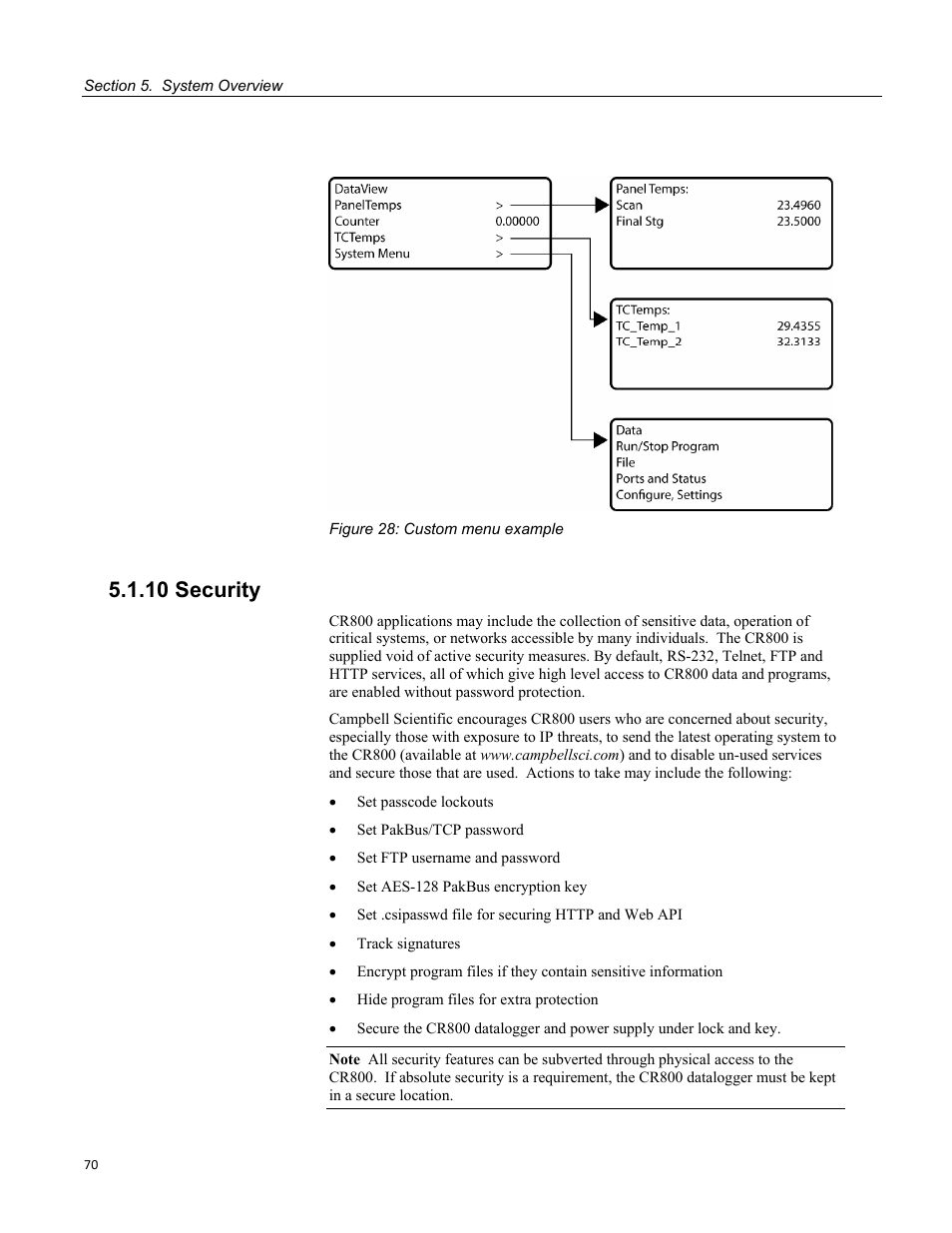 10 security | Campbell Scientific CR800 and CR850 Measurement and Control Systems User Manual | Page 70 / 566