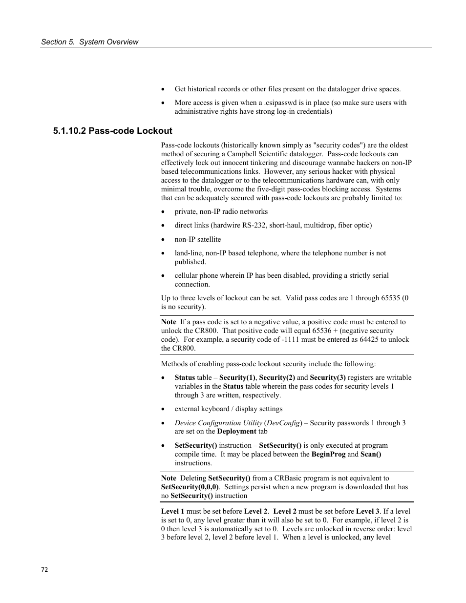 2 pass-code lockout | Campbell Scientific CR800 and CR850 Measurement and Control Systems User Manual | Page 72 / 566
