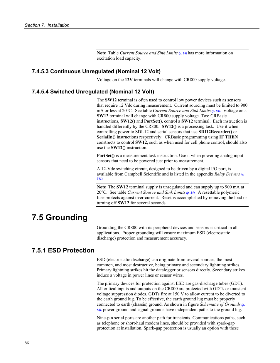 3 continuous unregulated (nominal 12 volt), 4 switched unregulated (nominal 12 volt), 5 grounding | 1 esd protection, Figure 30: connecting to vehicle power supply | Campbell Scientific CR800 and CR850 Measurement and Control Systems User Manual | Page 86 / 566