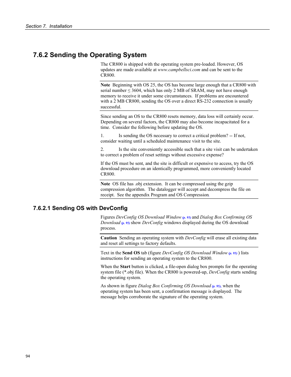 2 sending the operating system, 1 sending os with devconfig | Campbell Scientific CR800 and CR850 Measurement and Control Systems User Manual | Page 94 / 566