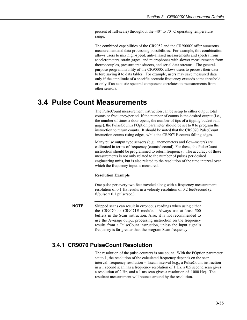 4 pulse count measurements, 1 cr9070 pulsecount resolution | Campbell Scientific CR9000X Measurement and Control System User Manual | Page 123 / 442