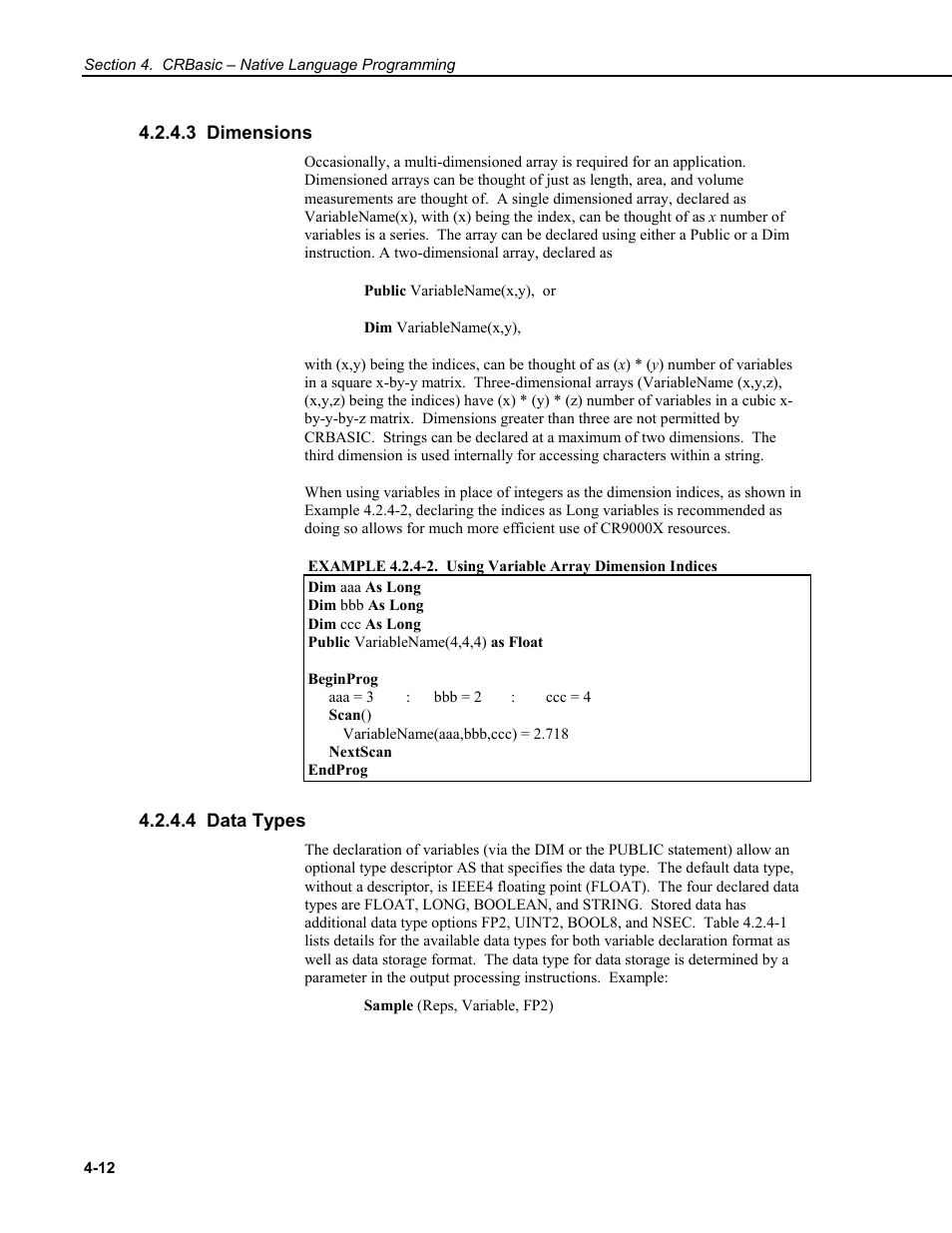 3 dimensions, 4 data types | Campbell Scientific CR9000X Measurement and Control System User Manual | Page 140 / 442