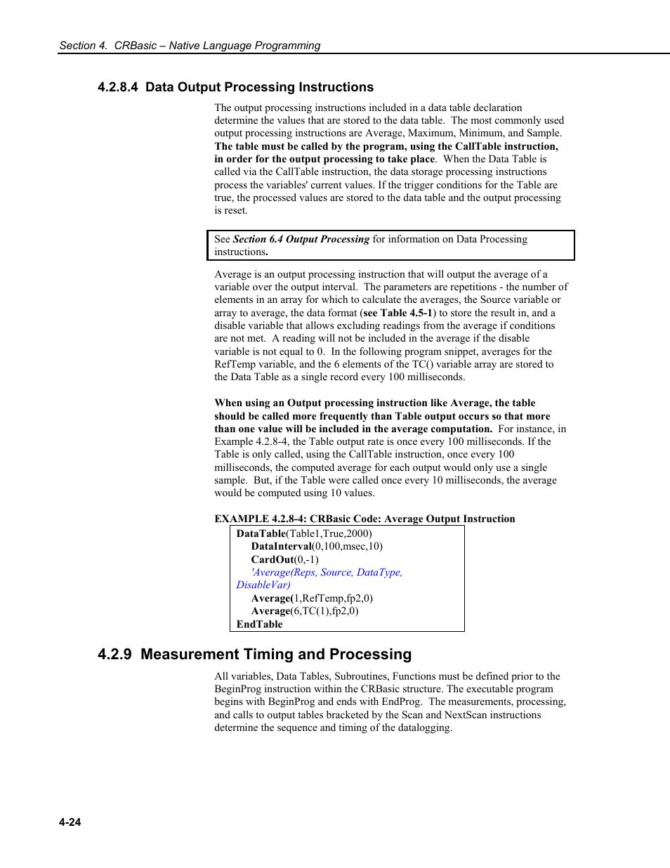 4 data output processing instructions, 9 measurement timing and processing | Campbell Scientific CR9000X Measurement and Control System User Manual | Page 152 / 442