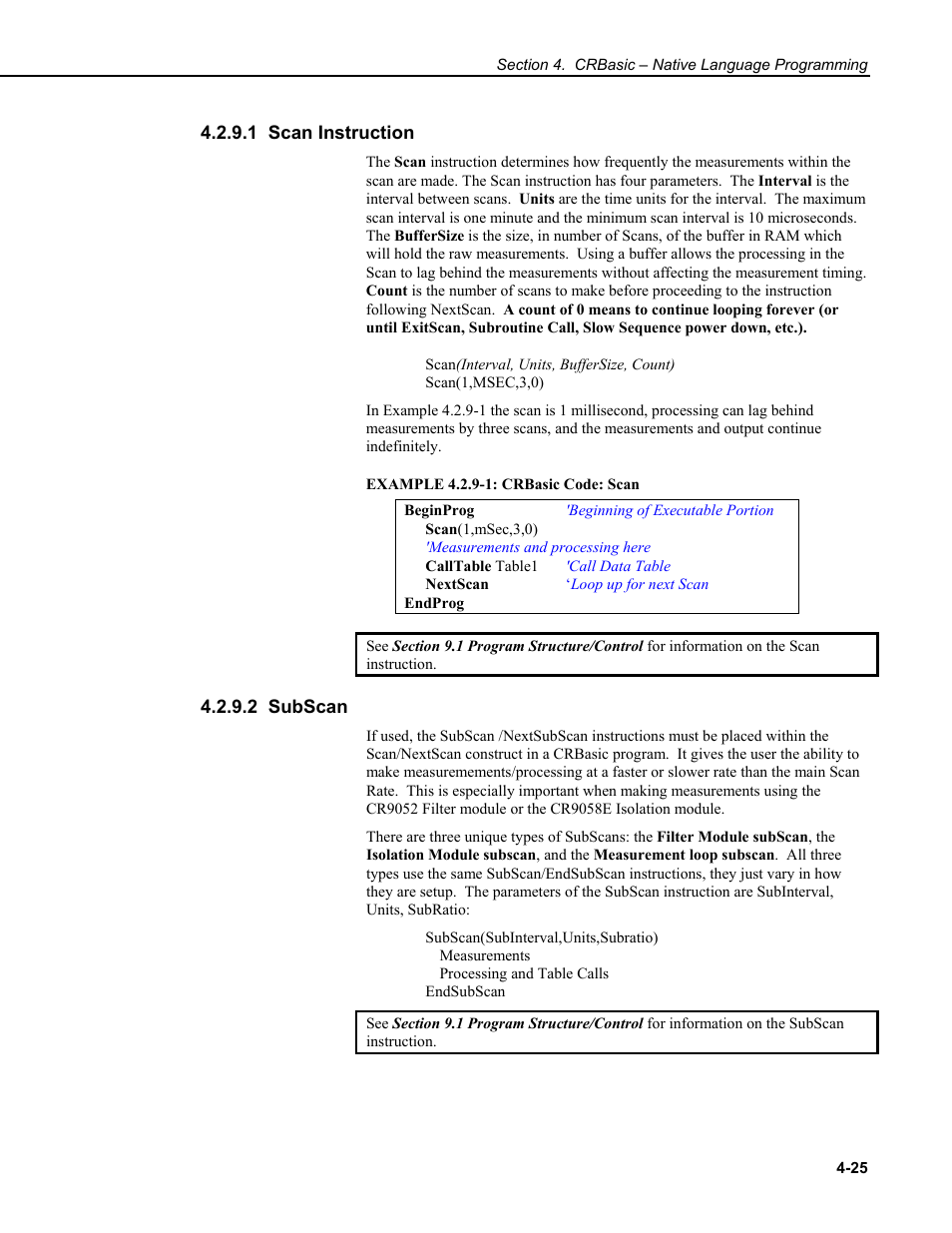 1 scan instruction, 2 subscan | Campbell Scientific CR9000X Measurement and Control System User Manual | Page 153 / 442