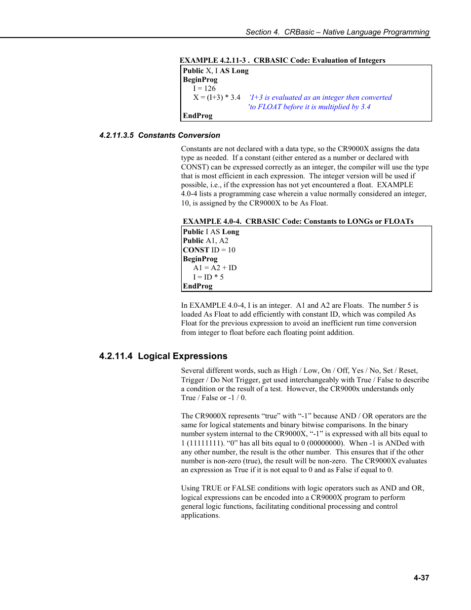 5 constants conversion, 4 logical expressions | Campbell Scientific CR9000X Measurement and Control System User Manual | Page 165 / 442