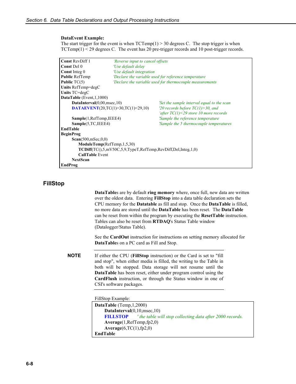 Fillstop | Campbell Scientific CR9000X Measurement and Control System User Manual | Page 192 / 442